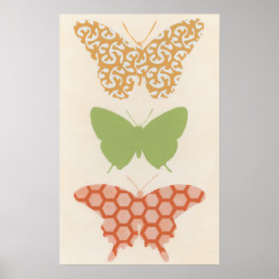 Decorative Butterfly Patterns on Cream Background Poster
