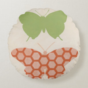 Decorative Butterfly Patterns on Cream Background Round Cushion