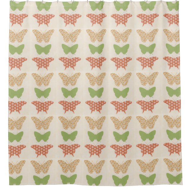 Decorative Butterfly Patterns on Cream Background Shower Curtain (Front)