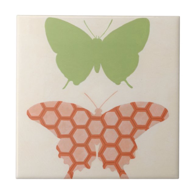 Decorative Butterfly Patterns on Cream Background Tile (Front)