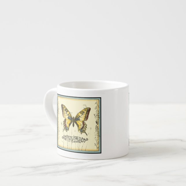 Decorative Butterfly with Wildflowers Espresso Cup (Front Left)