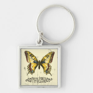 Decorative Butterfly with Wildflowers Key Ring