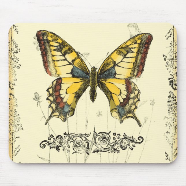 Decorative Butterfly with Wildflowers Mouse Mat (Front)