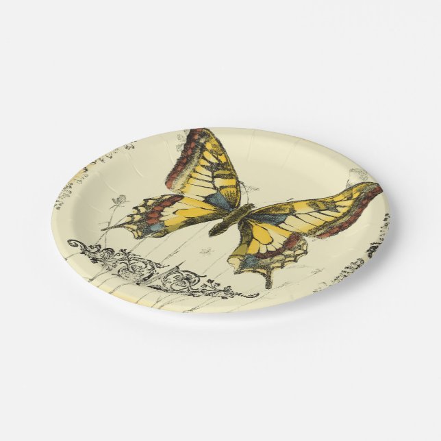 Decorative Butterfly with Wildflowers Paper Plate (Angled)