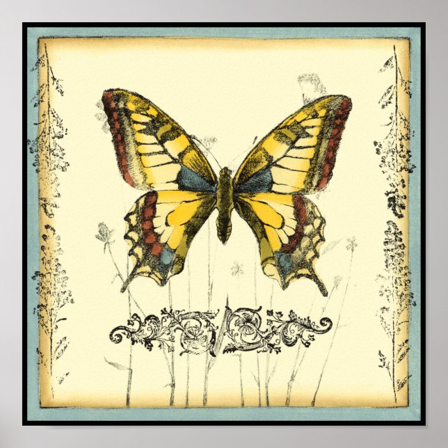 Decorative Butterfly with Wildflowers Poster (Front)
