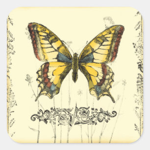 Decorative Butterfly with Wildflowers Square Sticker