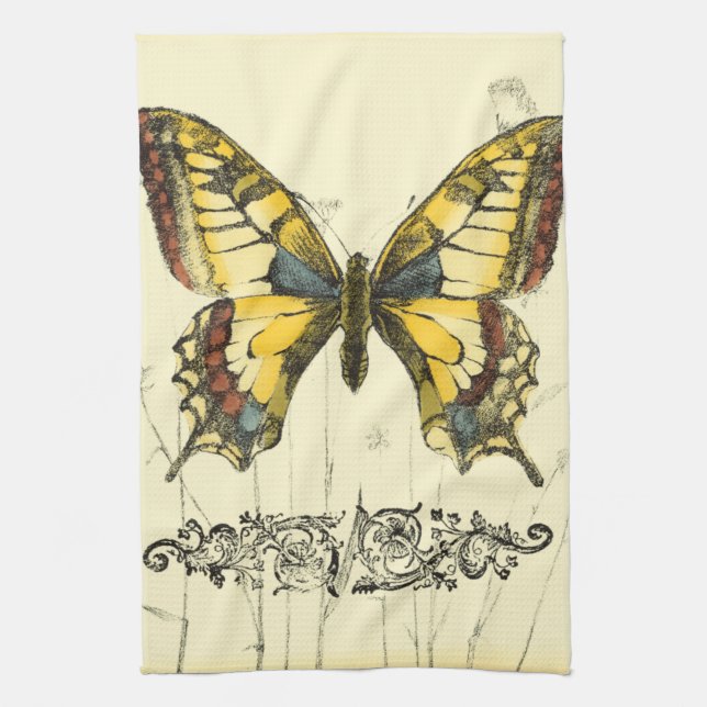 Decorative Butterfly with Wildflowers Tea Towel (Vertical)