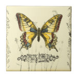 Decorative Butterfly with Wildflowers Tile<br><div class="desc">A brightly coloured, decorative butterfly is the subject of this piece by Jennifer Goldberger. Wildflowers are drawn on the sides and underneath the huge butterfly. A lovely pastel border completes the scene. Order your print today!</div>