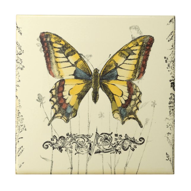 Decorative Butterfly with Wildflowers Tile (Front)