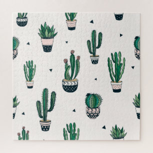 Decorative Cacti Succulents Seamless Pattern Jigsaw Puzzle
