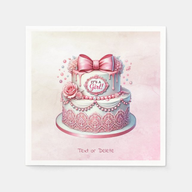 Decorative Cake Pink Bow Napkins (Front)