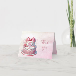 Decorative Cake Pink Bow Thank You Card
