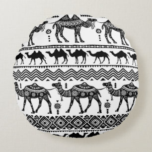 Decorative Camels Seamless Pattern Design Round Cushion