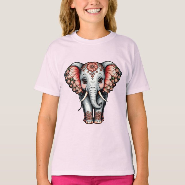Decorative Cartoon Elephant T-Shirt (Front)