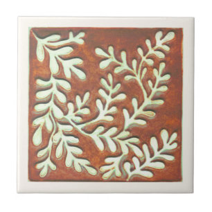 Decorative Ceramic tile, rust & white leaves Tile