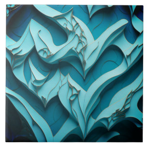 Decorative Ceramic Tile " Turquoise Waves IX"