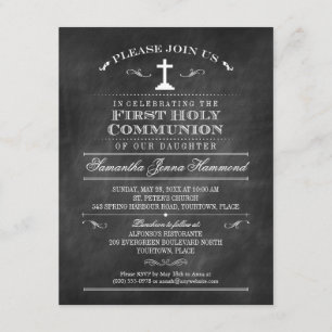 Decorative Chalkboard First Holy Communion Invitation