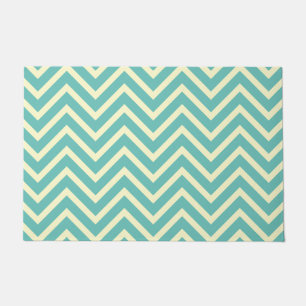Decorative Chevron Pattern Light Teal And Cream Doormat