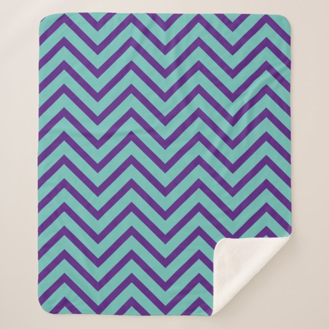 Decorative Chevron Pattern Light Teal And Purple Sherpa Blanket (Front)