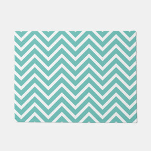 Decorative Chevron Pattern Light Teal And White Doormat