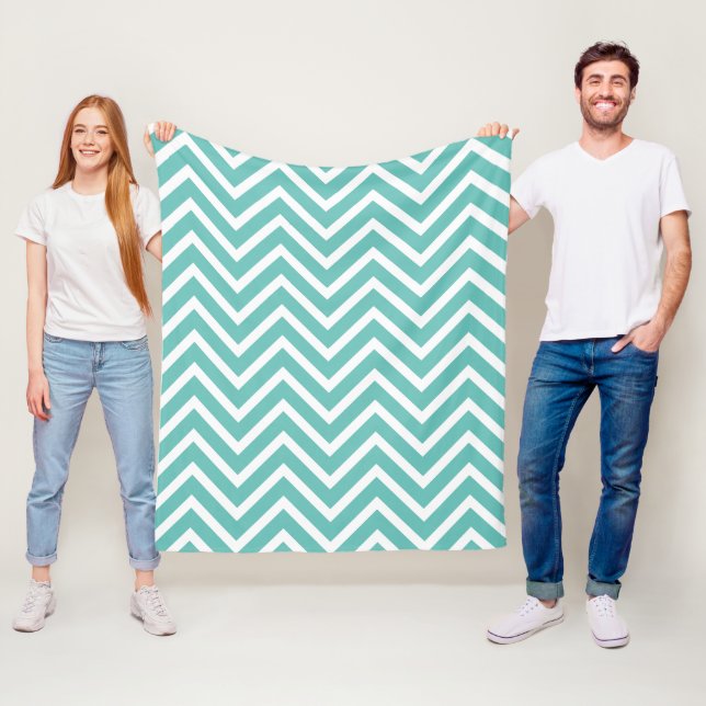 Decorative Chevron Pattern Light Teal And White Fleece Blanket (In Situ)