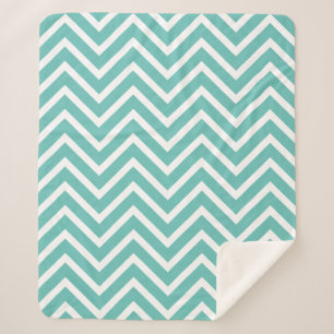 Decorative Chevron Pattern Light Teal And White Sherpa Blanket