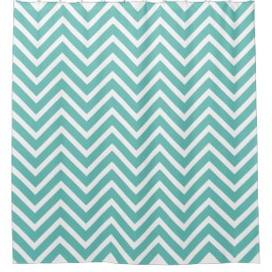Decorative Chevron Pattern Light Teal And White Shower Curtain