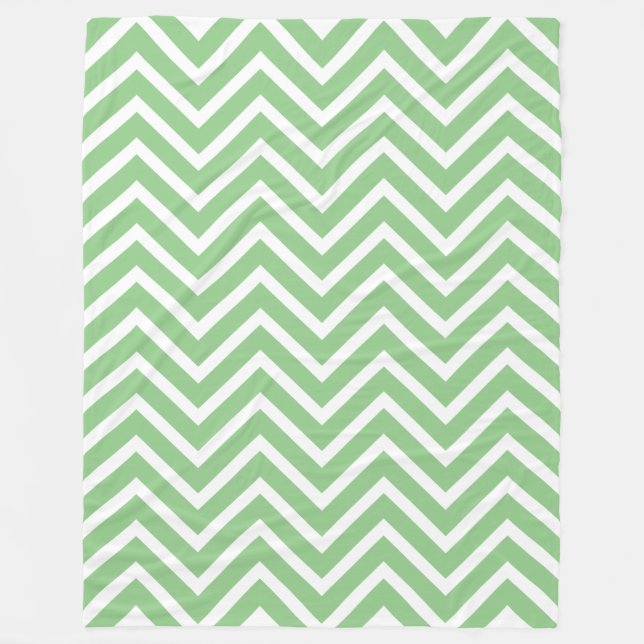 Decorative Chevron Pattern Sage And White Fleece Blanket (Front)
