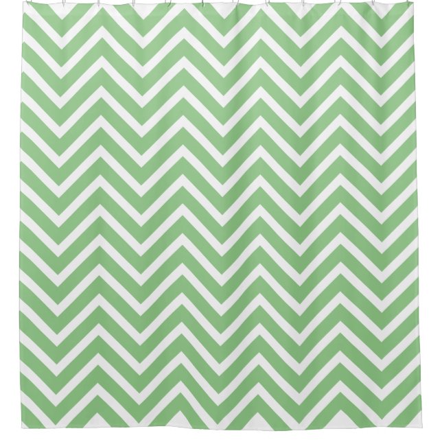 Decorative Chevron Pattern Sage And White  Shower Curtain (Front)