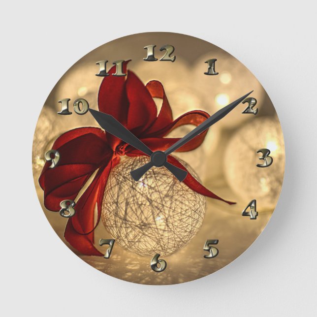 Decorative Christmas Ball and Bow Round Clock (Front)
