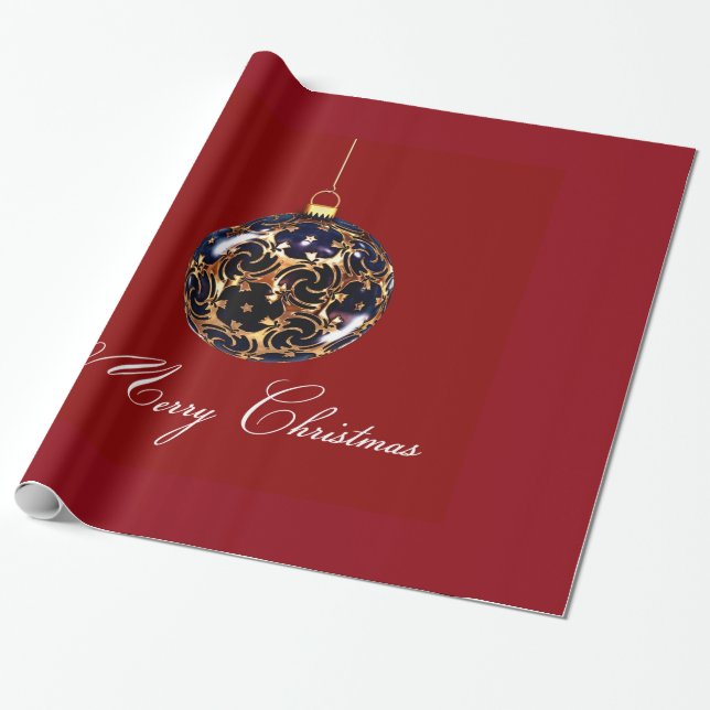 Decorative Christmas Ball Elegant in red Wrapping Paper (Unrolled)