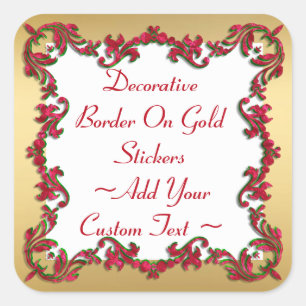 Decorative Christmas Colours Border On Gold Sticke Square Sticker