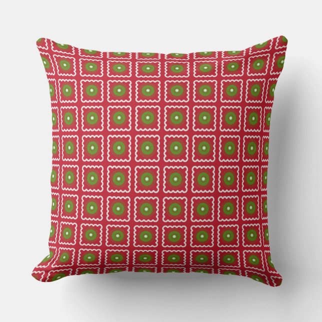 Decorative Christmas Floral Background Red & Green Cushion (Front)