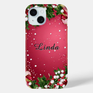 Decorative Christmas Frame with Greenery iPhone 15 Case