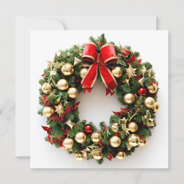 Decorative Christmas holiday wreath greeting card (Front)