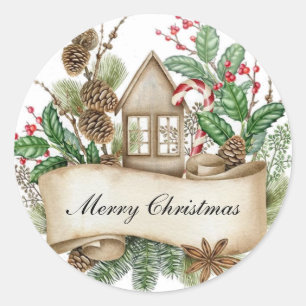 Decorative Christmas house Classic Round Sticker