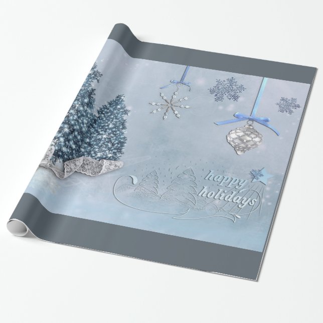 Decorative Christmas Ornaments with Snow Wrapping Paper (Unrolled)