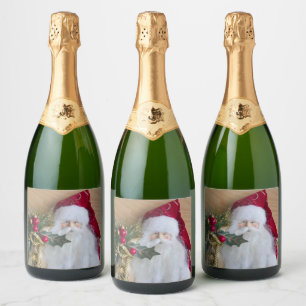 DECORATIVE CHRISTMAS SANTA SPARKLING WINE LABEL