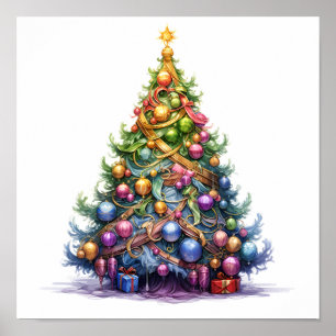 Decorative Christmas sketch tree poster