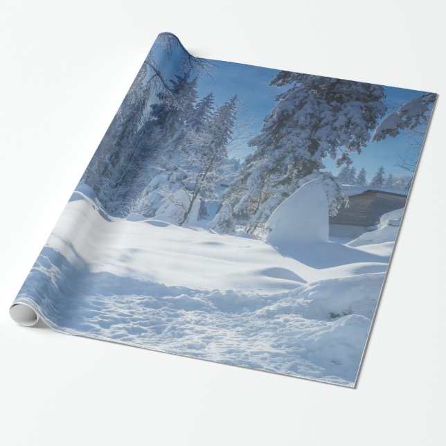 Decorative Christmas Snow with Glitter Wrapping Paper (Unrolled)