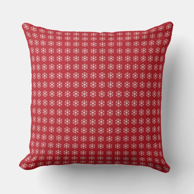 Decorative Christmas Snowflake background Red Cushion (Front)