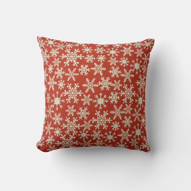 Decorative Christmas Snowflake background Red Cushion (Front)