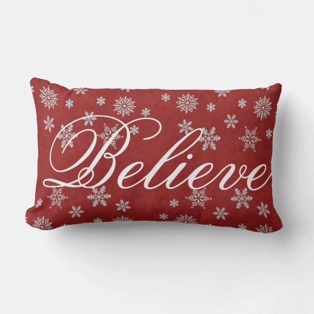 Decorative Christmas Snowflake Believe Holiday Lumbar Cushion (Front)