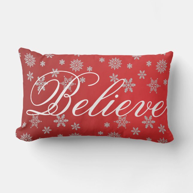 Decorative Christmas Snowflake Believe Holiday Lumbar Cushion (Front)