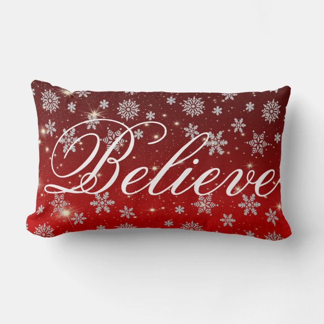 Decorative Christmas Snowflake Believe Holiday Lumbar Cushion (Front)
