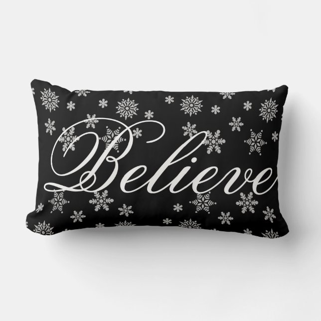 Decorative Christmas Snowflake Believe Holiday Lumbar Cushion (Front)