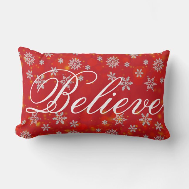 Decorative Christmas Snowflake Believe Holiday Lumbar Cushion (Front)