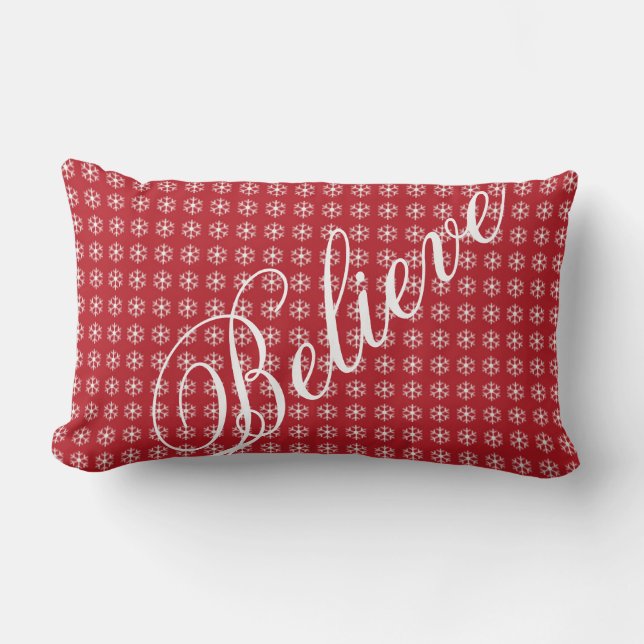 Decorative Christmas Snowflake Believe Holiday Lumbar Cushion (Front)