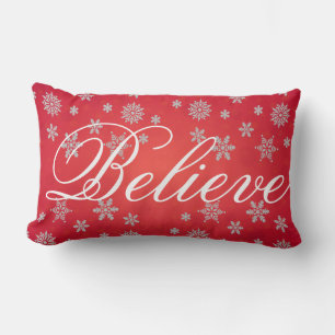 Decorative Christmas Snowflake Believe Holiday Lumbar Cushion