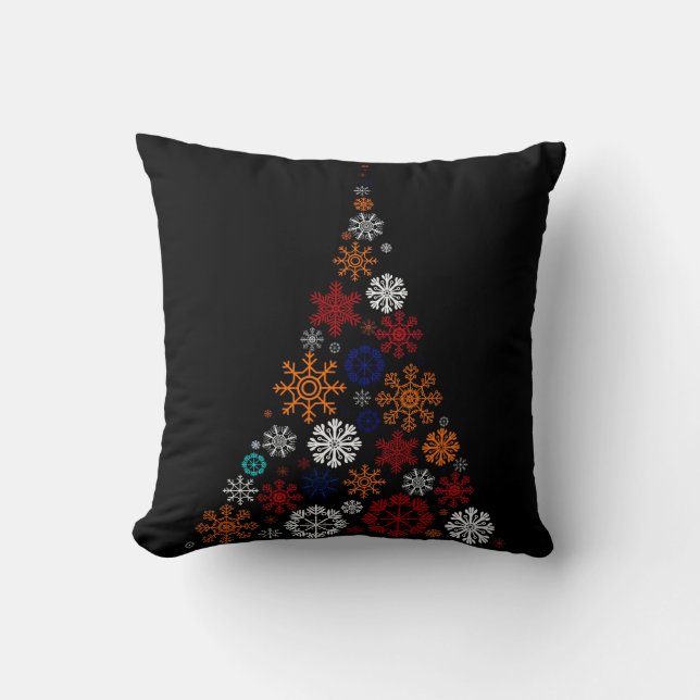 Decorative Christmas Snowflakes Tree Black Cushion (Front)